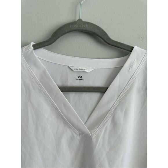 carhartt force women’s v neck scrub short sleeve top white pockets size 2X - Picture 5 of 9